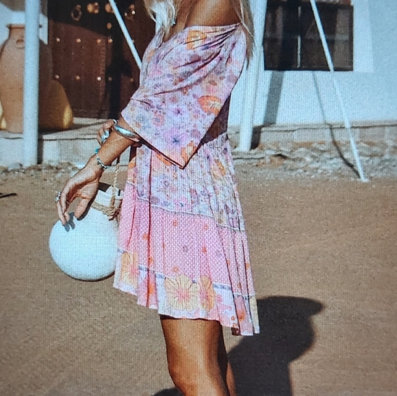 079. Multicolor Hibiscus Floral Print Ruffle Mini Dress Size S - Picture 2 of 15